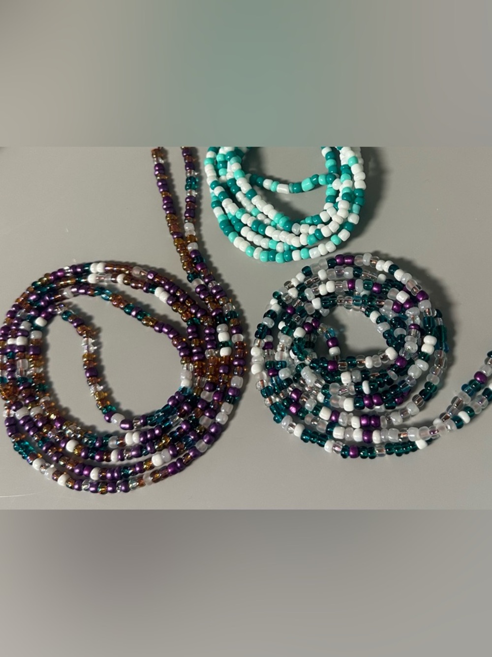42 inch 3pcs Waist Bead Set - Teal, White, Purple